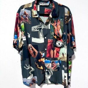 PACSUN Black Casual Button Down Shirt with Eclectic Design LARGE